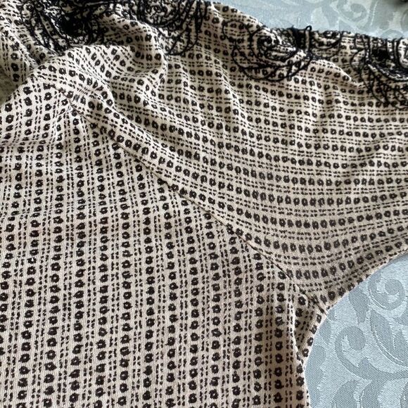 Lucky Brand Split Neck Long Sleeve Embroidered Boho Tassel Top Black / Cream S - Picture 7 of 9